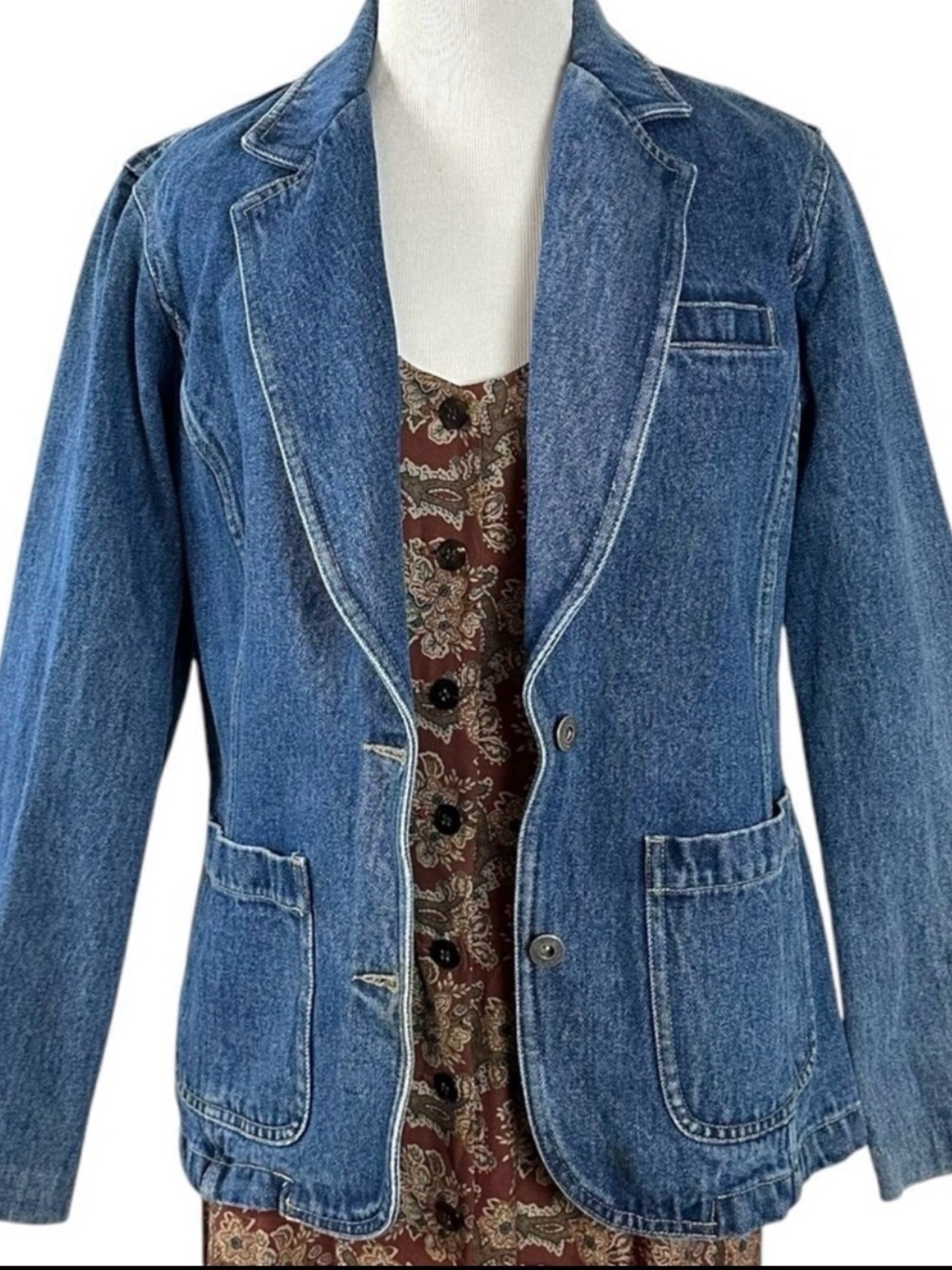 Vintage 90s Y2K Liz Claiborne Denim Blazer Size Small Jean Jacket Preppy Classic